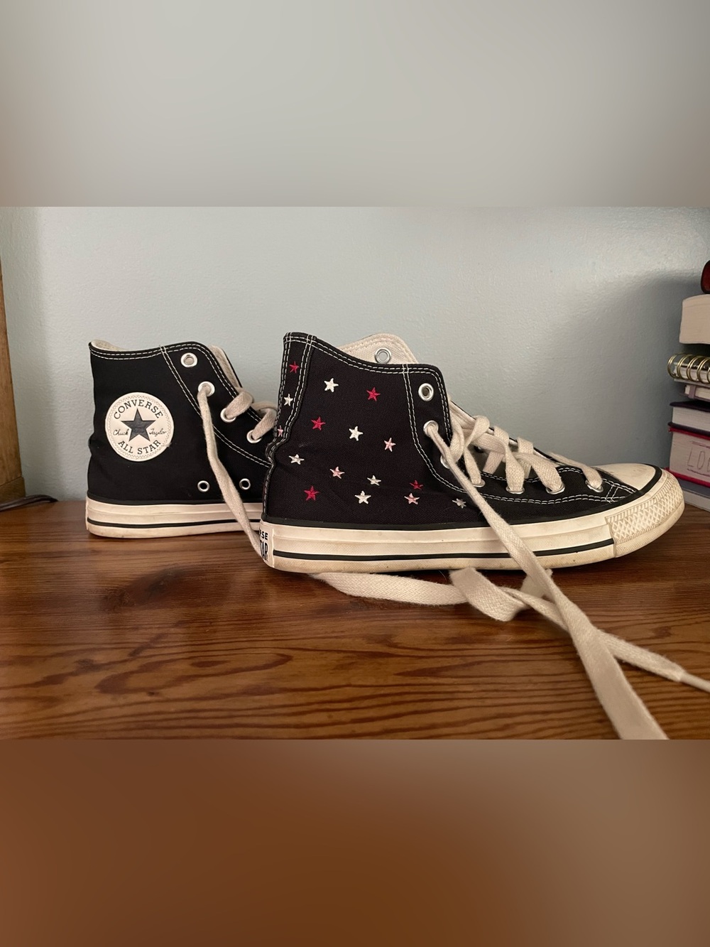 Converse Black/navy High Top Sneakers with Red & White Star Accents
